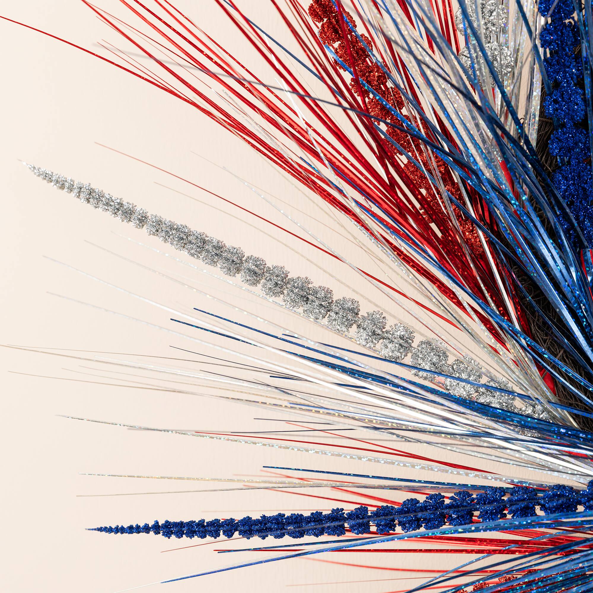 Glitzhome® 24" Patriotic Americana Tinsel and Heather Wreath